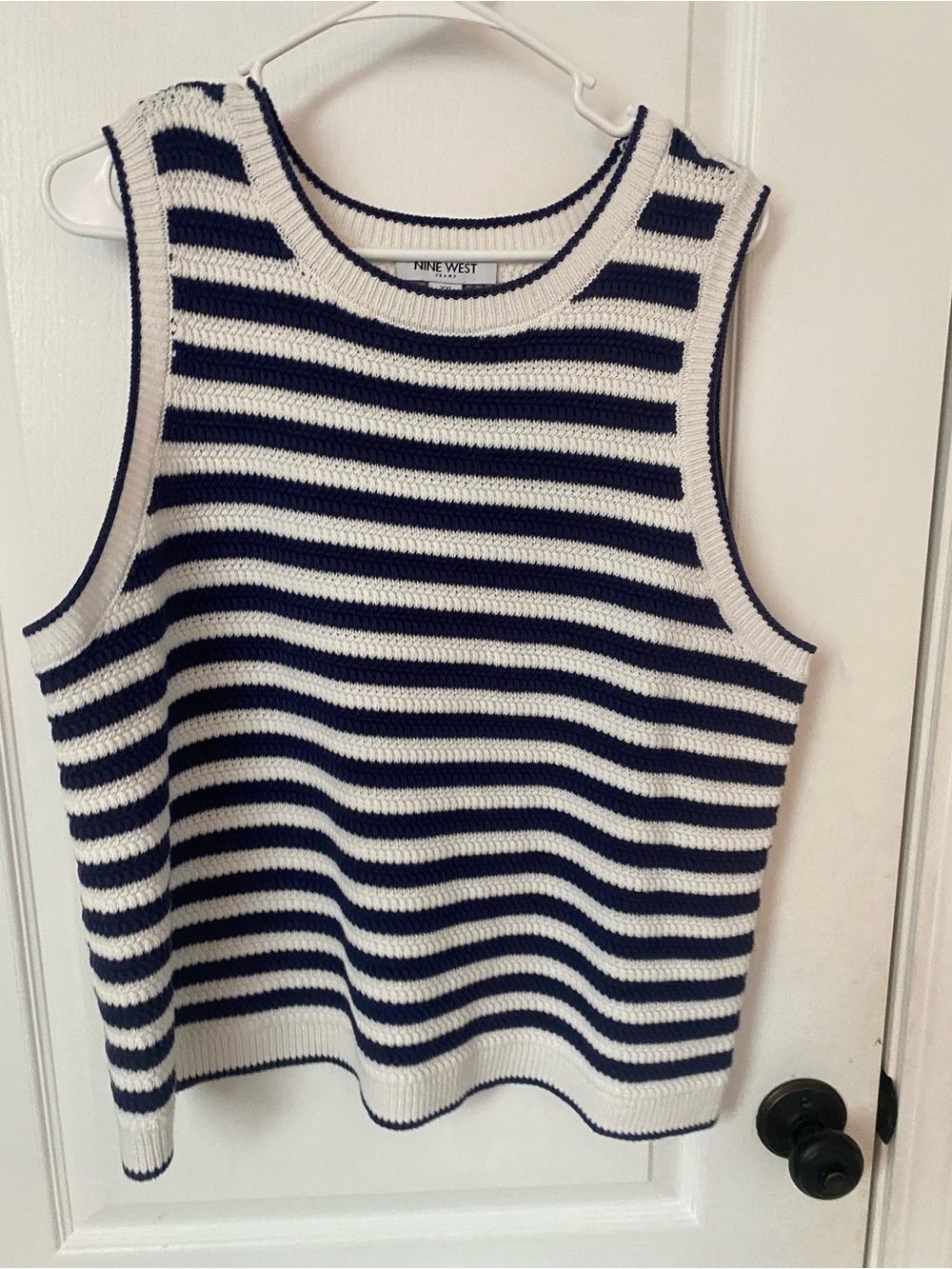 Nine West Navy and White Sleeveless Striped Knit Tank